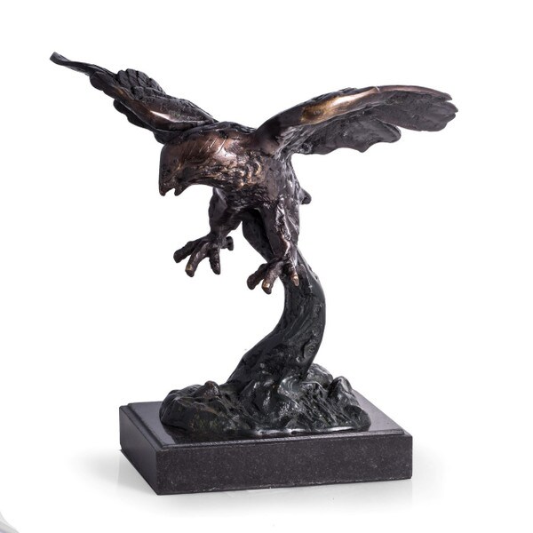 Soaring Eagle Sculpture with Bronzed Finish on Marble Statue